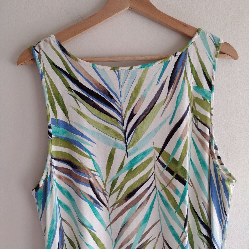 J Jill Wearever Collection Tropical Print Dress L Flowy Knit Easy Wear Midi - Picture 8 of 10